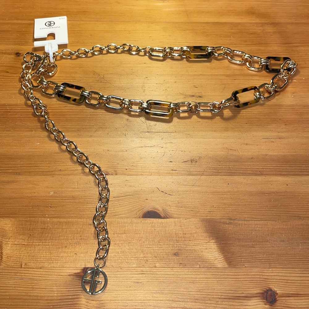 Metal Chain Belt by Giani Bernini gold with logo charm lobster clasp close S/M